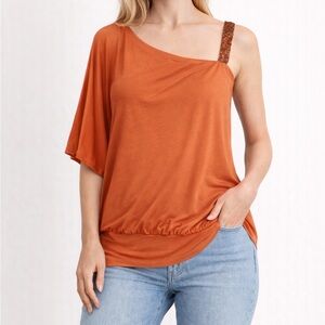 Y2K Women's One-Shoulder Orange Top